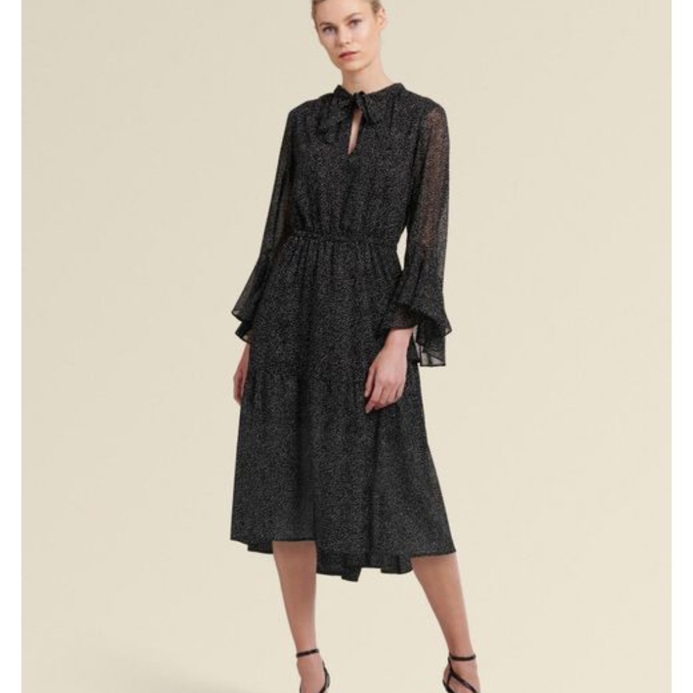 DKNY tie-neck midi dress, printed black